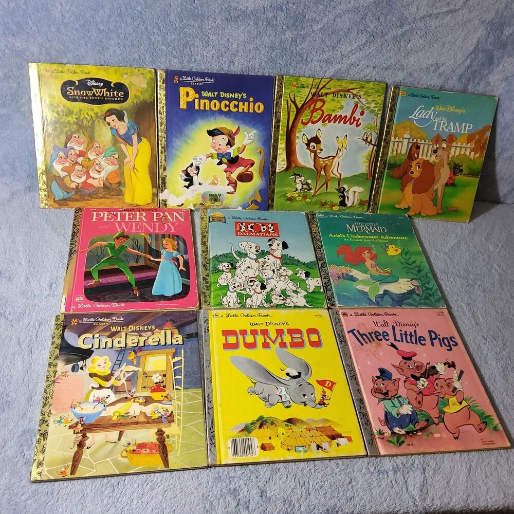 Vintage Disney Little Golden Books Lot 10 Snow White Pinocchio Dumbo Cinderella